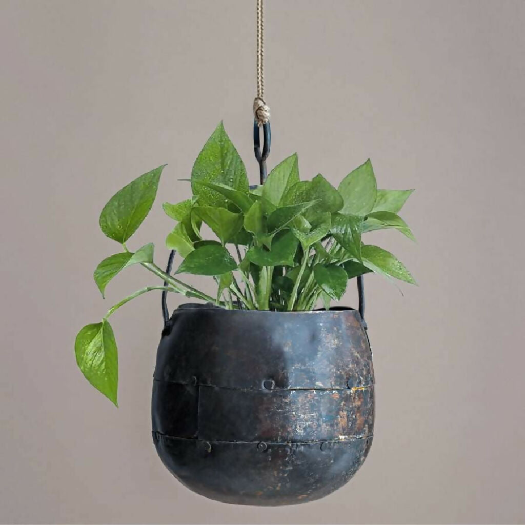 hanging planter uk Rustic Metal Hanging Planter - Sinduri