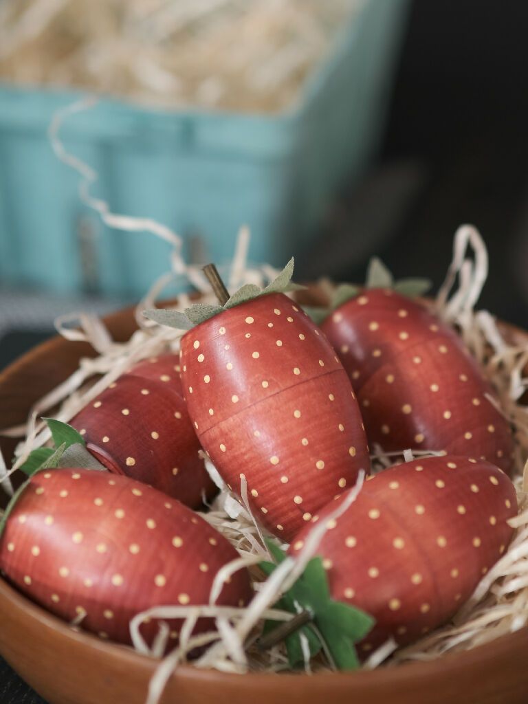 Punnet of hand painted wooden strawberries