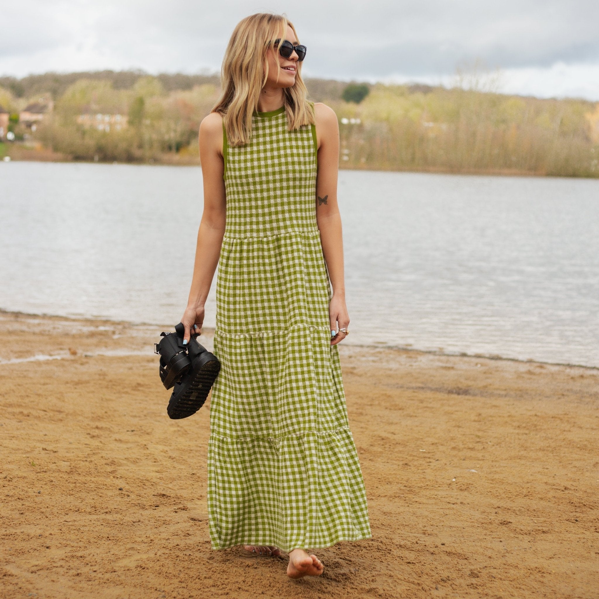 Paula Gingham Cotton Knitted Midi Dress