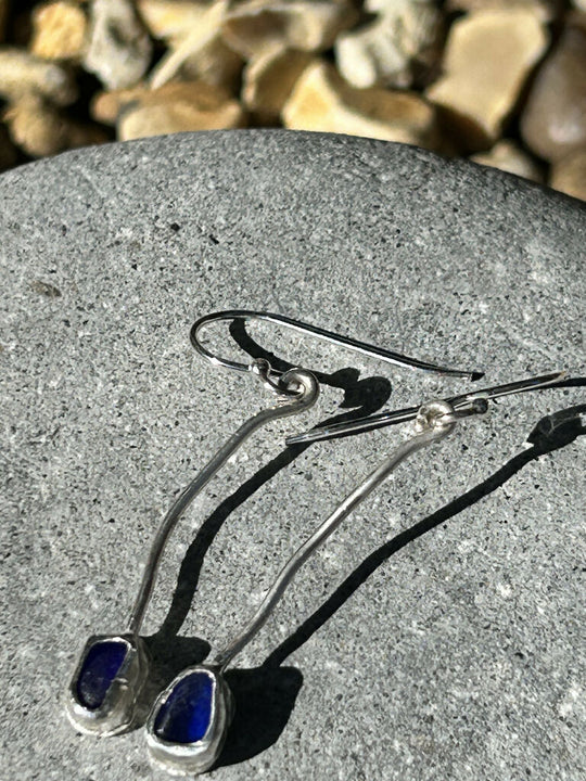 Blue Seaglass & Silver Earrings