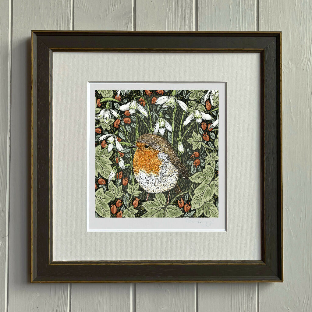 Robin and Snowdrop Signed and Mounted Giclée Art Print