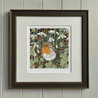 Robin and Snowdrop Signed and Mounted Giclée Art Print