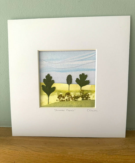 Original abstract watercolour collage using real pressed leaves and flowers