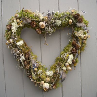 Poppy Cone and Lichen Twig Heart Wreath