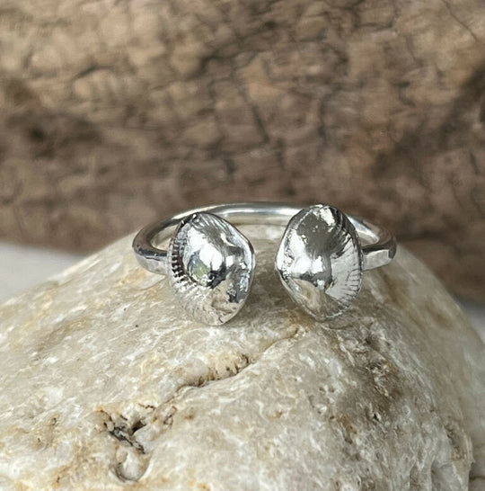 A unique handmade recycled sterling and fine silver adjustable shell ring ( hand cast from real shells)