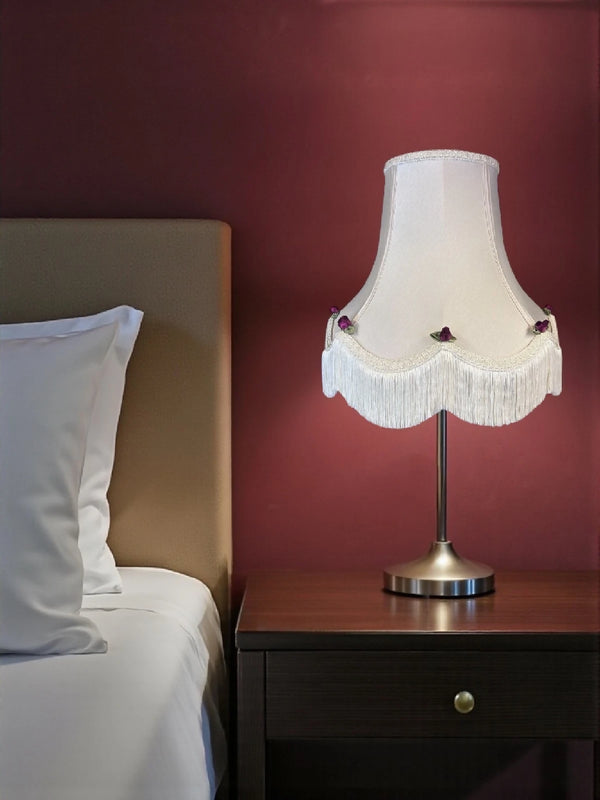 Traditional cream fabric lampshades with burgundy red rose buds - Available in 8 sizes