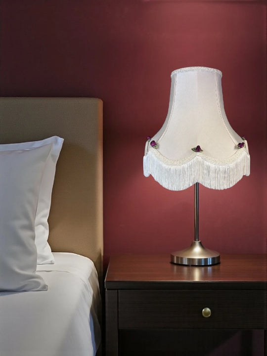 Traditional cream fabric lampshades with burgundy red rose buds - Available in 8 sizes