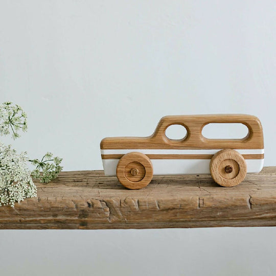 Wooden Toy Car Station Wagon - White