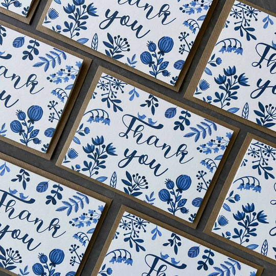 Thank You Note Card Set - Blue Florals