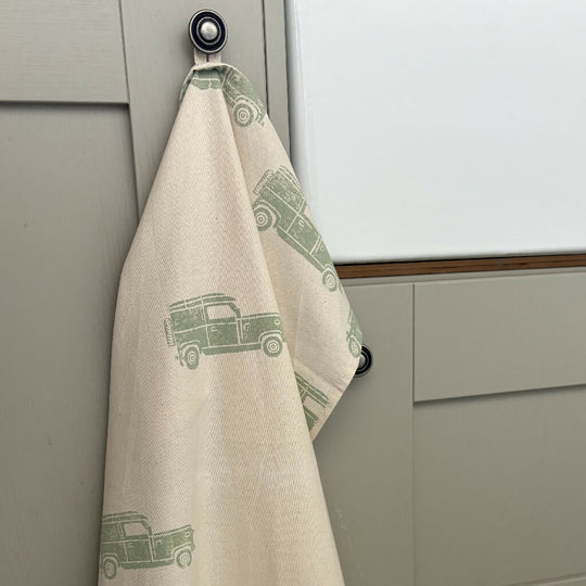 Hand printed Land Rover tea towel