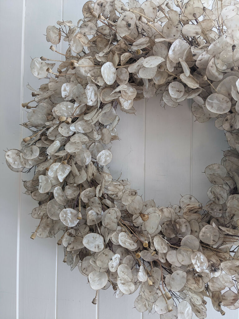 Lunaria Wreath with a Hint of Wild Poppies