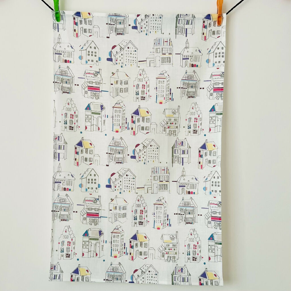 Linen Tea Towel - Houses