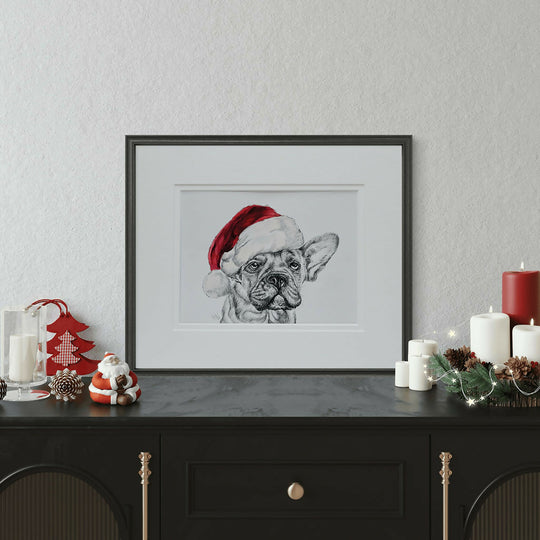 Festive French Bulldog Sketch - Original Artwork