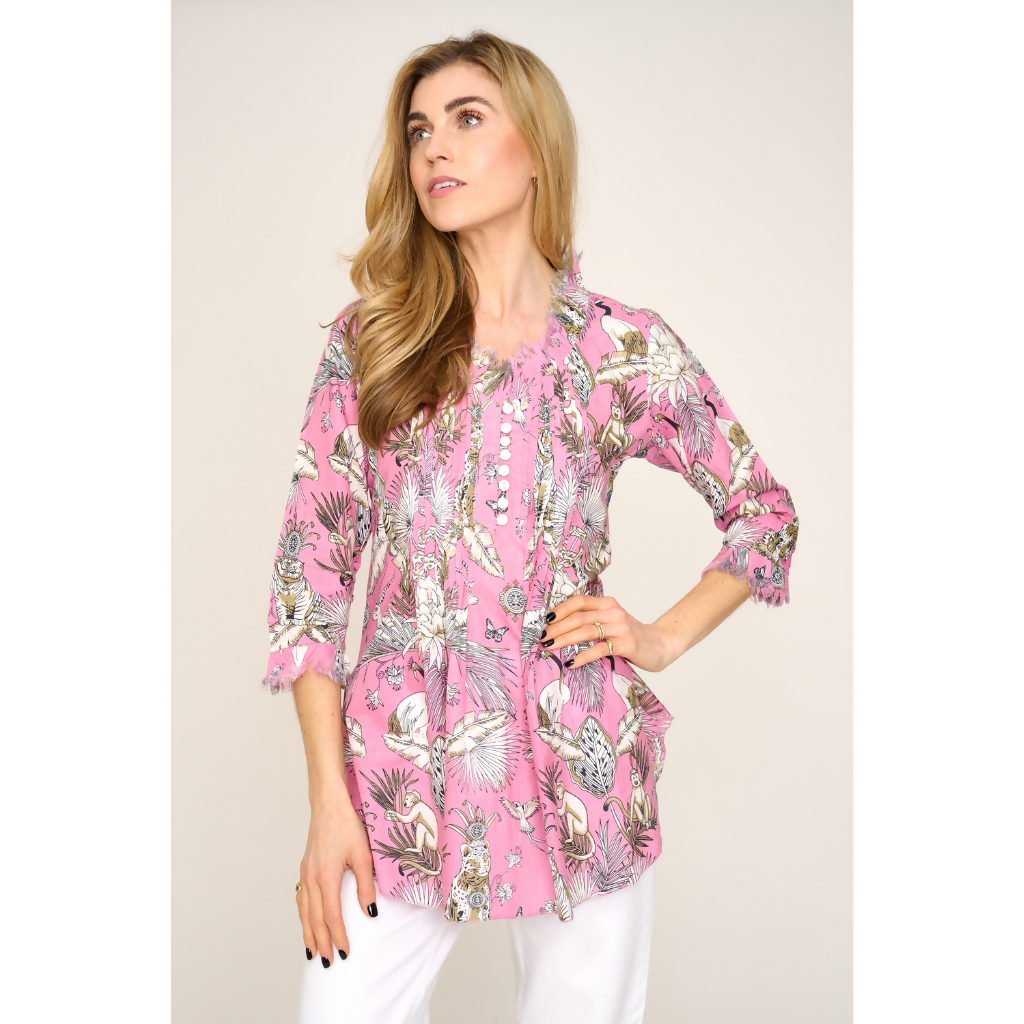 Sophie Cotton Shirt in Pink Tropical