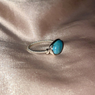 Turquoise Wire Wrapped Solid Silver Ring