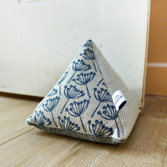 Navy Cow Parsley Linen Doorstop