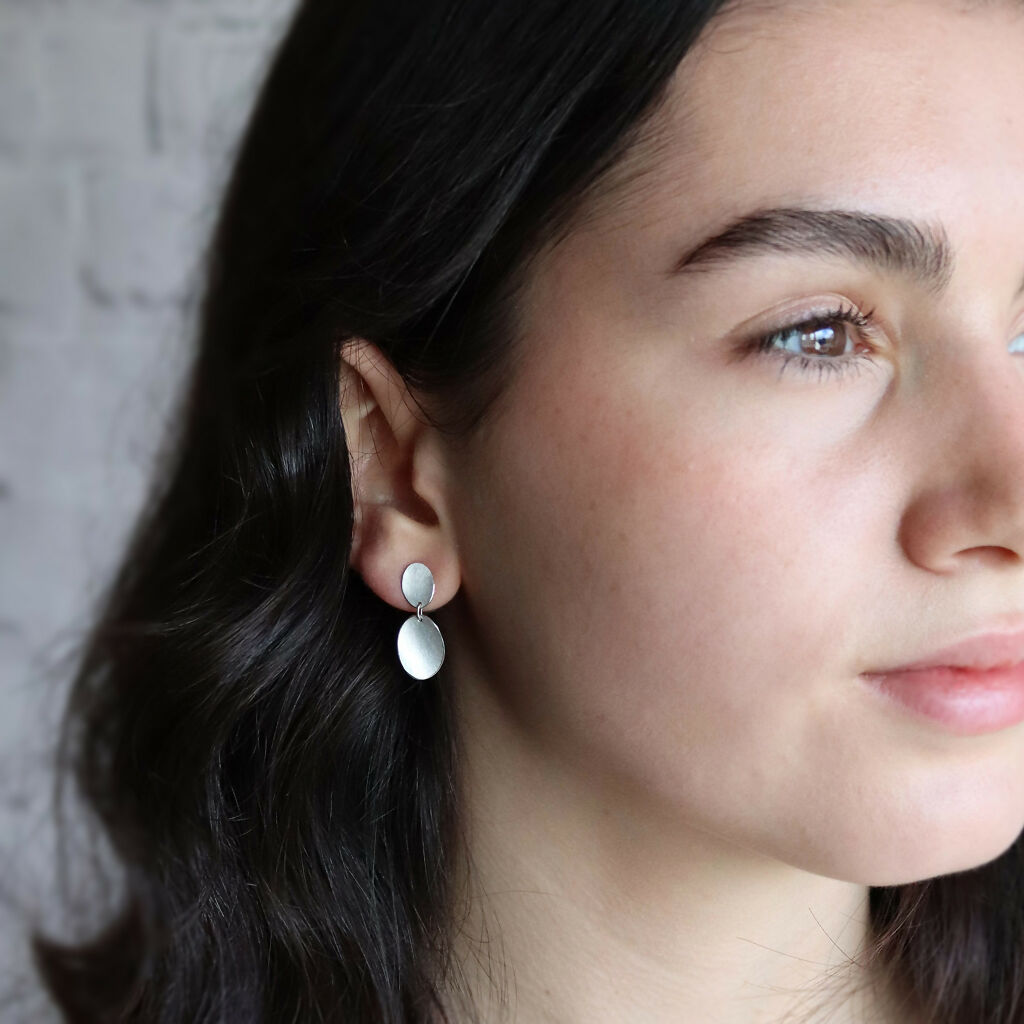Small silver curled petal earrings