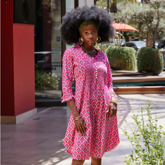 Annabel Cotton Tunic in Pink & Green Moroccan