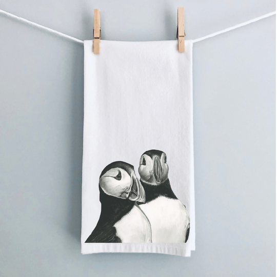 Coastal Charm: Puffin Countryside Tea Towel (100% Cotton)
