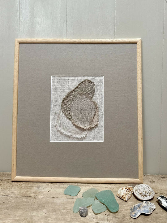 Sea Glass Textile Art Small Study Framed Stone I