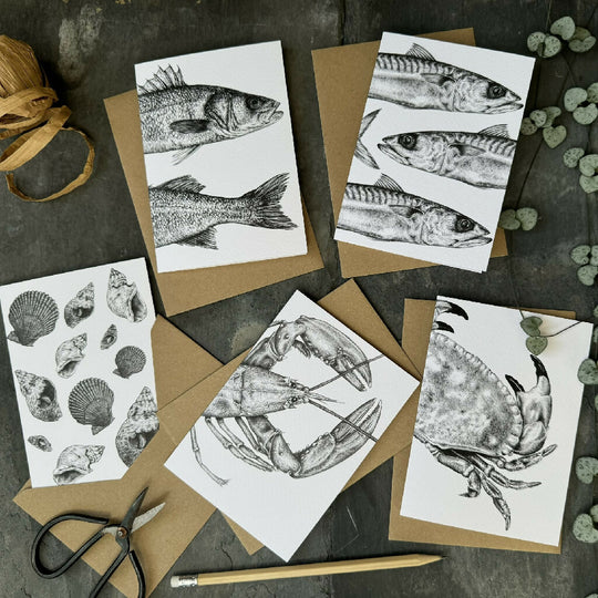 Set of 5 blank 'Seashore' Greetings Cards