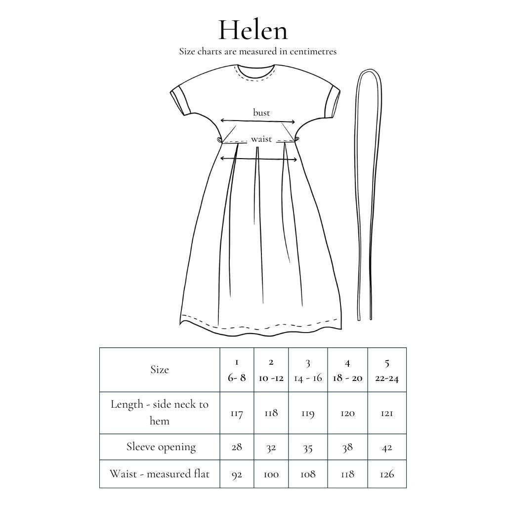 HELEN DRESS  size chart