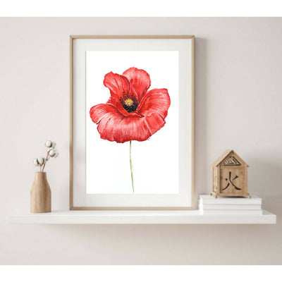 Poppy Watercolour ORIGINAL painting - A4 Mounted on white A3