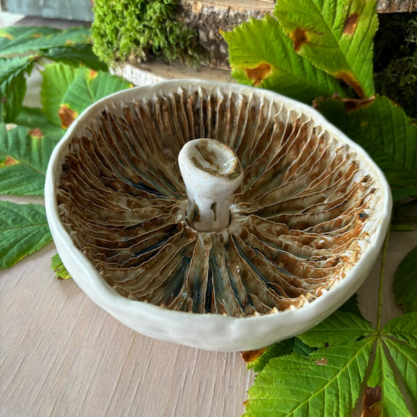 Giant field mushroom toadstool ceramic 5.5 inches wide