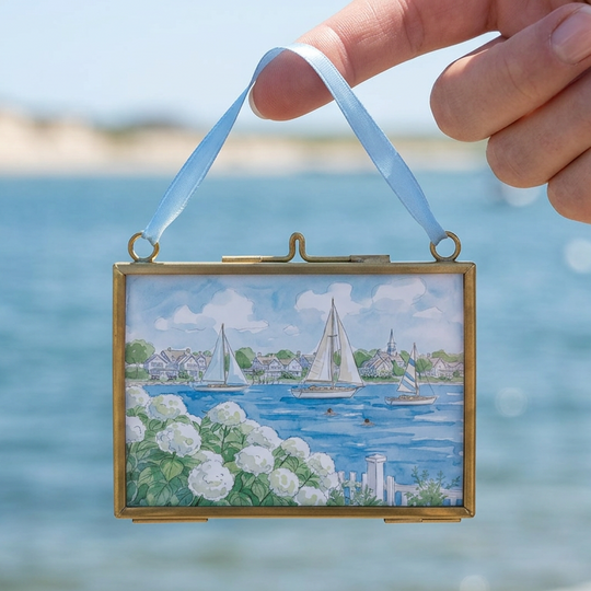 Seaside New England Watercolor Print Mini Brass Frame Coastal Wall Art