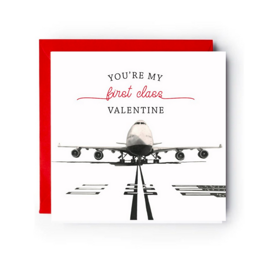 First Class Valentine Card – Boeing 747 Airplane Love Pun – Cute Aviation Classroom Valentine