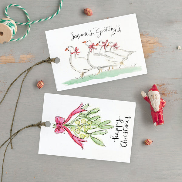 'Geese & Mistletoe' Christmas Gift Labels Pack of 6