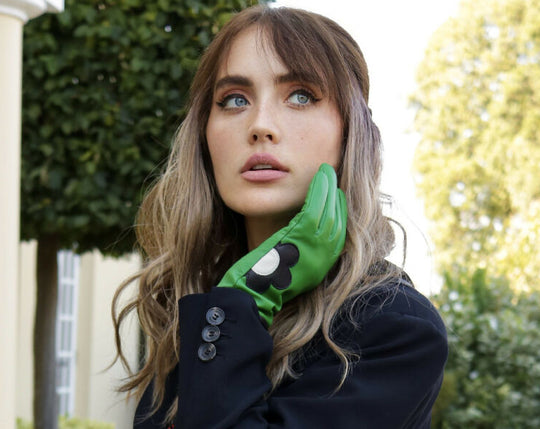 Mabel Sheppard Green Daisy Leather Gloves