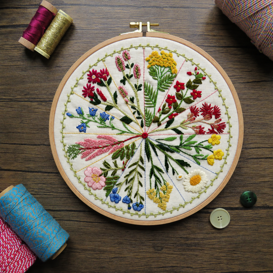 Woodland Blossoms Hand Embroidery Kit with Pre Printed Fabric and Colour Pattern