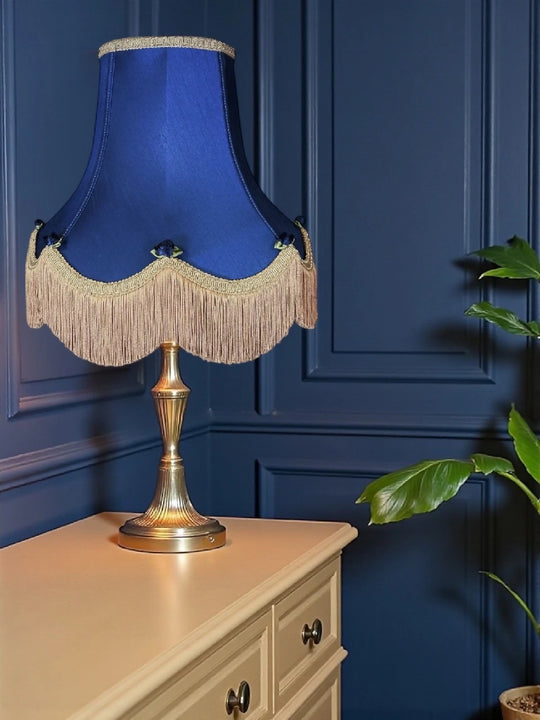 Handmade navy blue lampshades with dark blue rose buds and green leaves - Available in 8 sizes