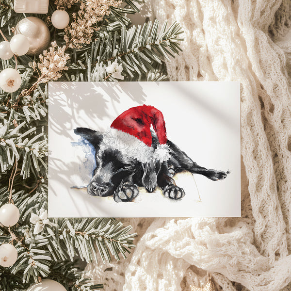 Sleeping Puppy Christmas Card | Hand-Painted Watercolour