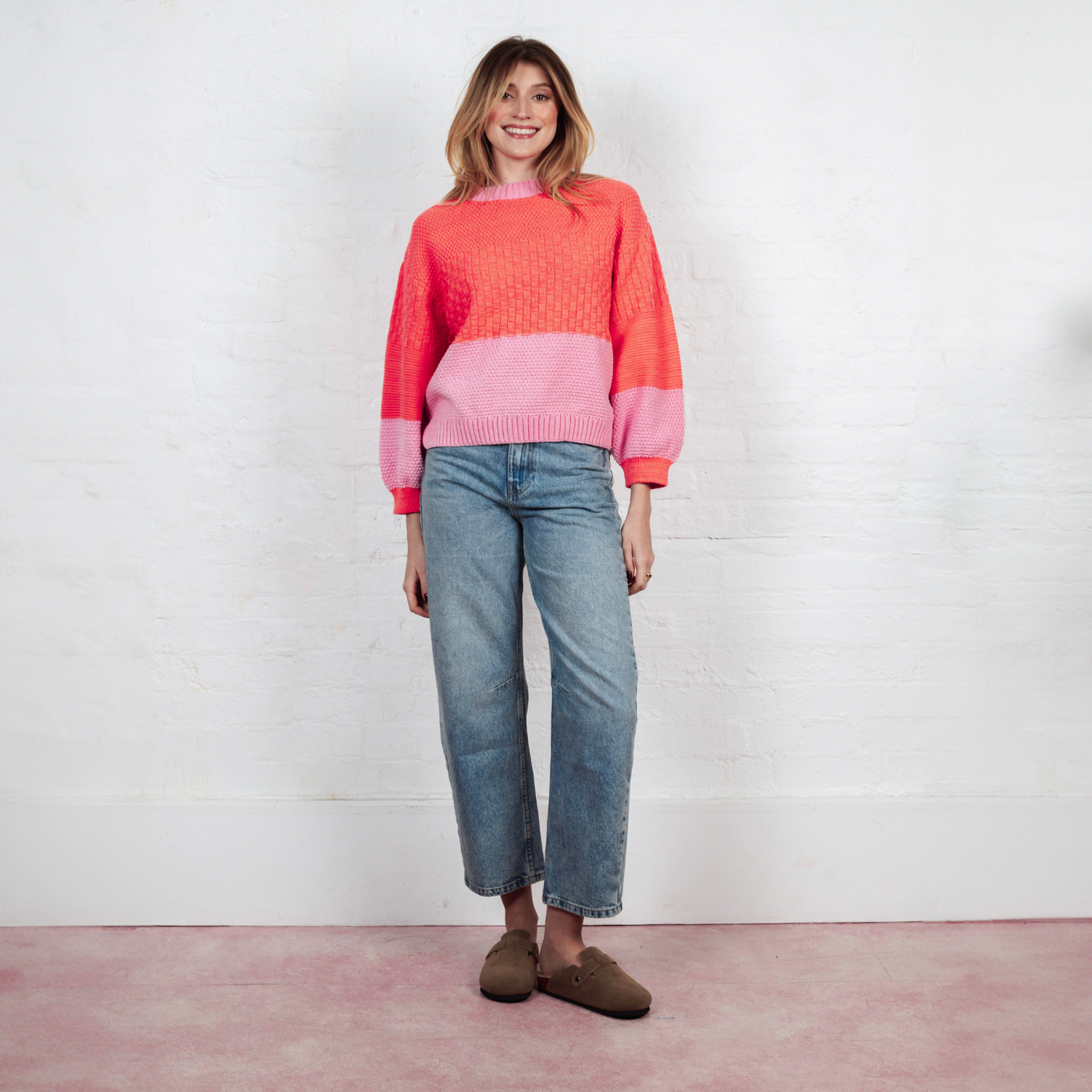 Taz Recycled Cotton Mix Two Tone Jumper - Pink