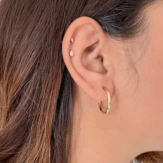 18k Gold Plated Sterling Silver Medium Sized Solid Round Everyday Hoops