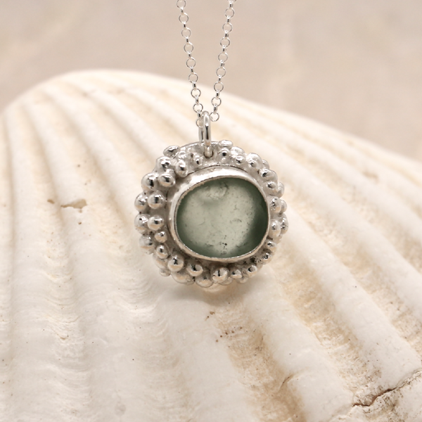Silver & Pale Green Sea Glass Necklace