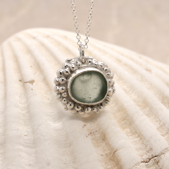 Silver & Pale Green Sea Glass Necklace