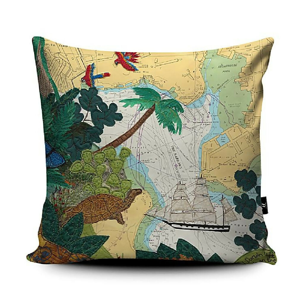 Darwin at Plymouth cushion by Hannah Wisdom Textiles