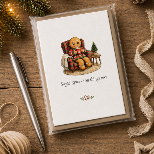 Pack of 5, Gingerbread characters - plantable wildflower Christmas cards