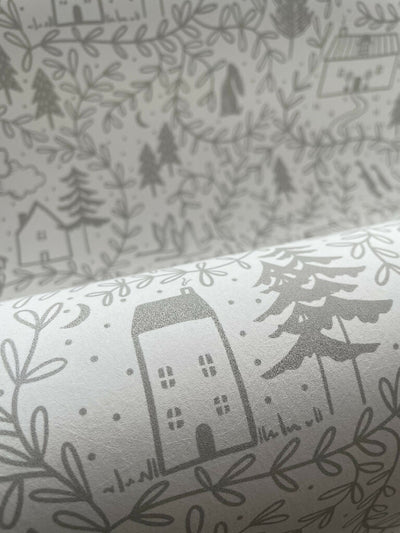 Cottages in the Woods Pebble Wallpaper Roll Close Up