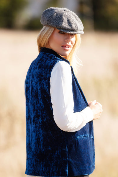 Short Silk Velvet Waistcoat In Sapphire Blue