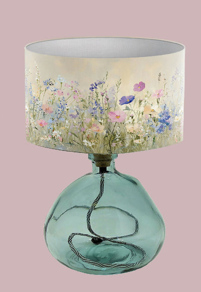 handmade floral illustration pink lilac cream table lampshade wild flower lampshade vintage floral pastel print lightshade