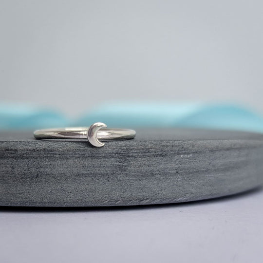 Recycled Sterling Silver Moon Ring – Dainty Celestial Design