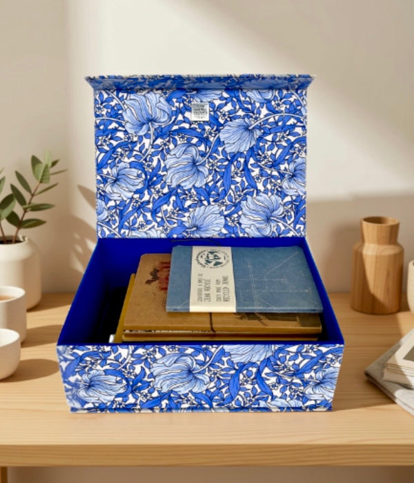 Handmade William Morris Pimpernel Azure Fabric Memory and Keepsake Box