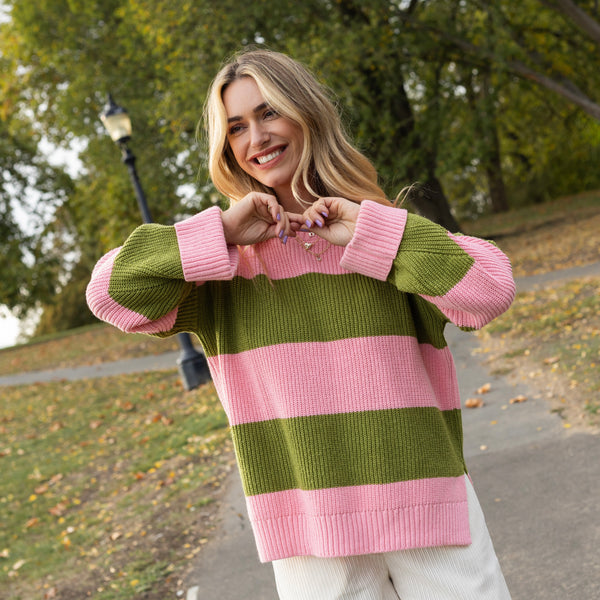 Rhiannon Recycled Cotton Blend Stripe Jumper - Pink and Green