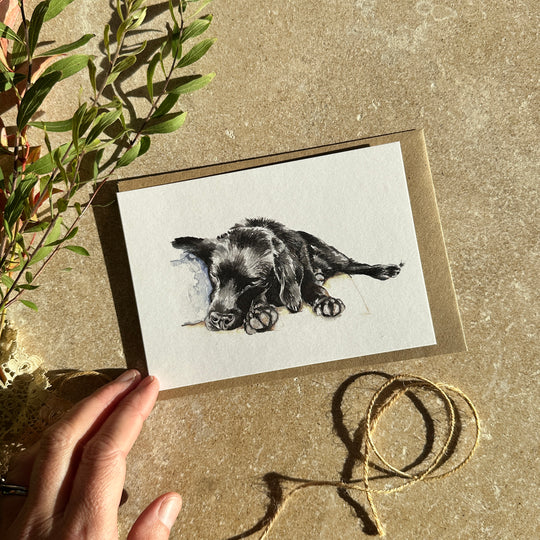 Sleeping Black Labrador Puppy Watercolour Card