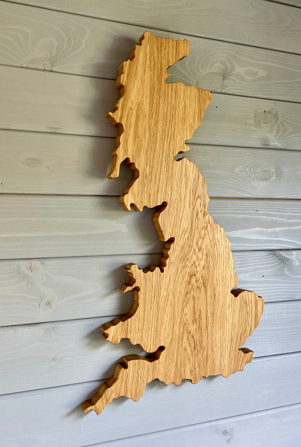 Engraved UK Map Oak Wall Art