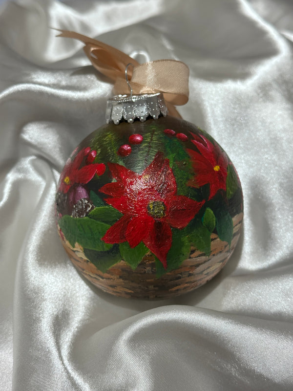 Hand Painted Traditional Festive Ye Old Poinsettia Bauble Christmas Decoration